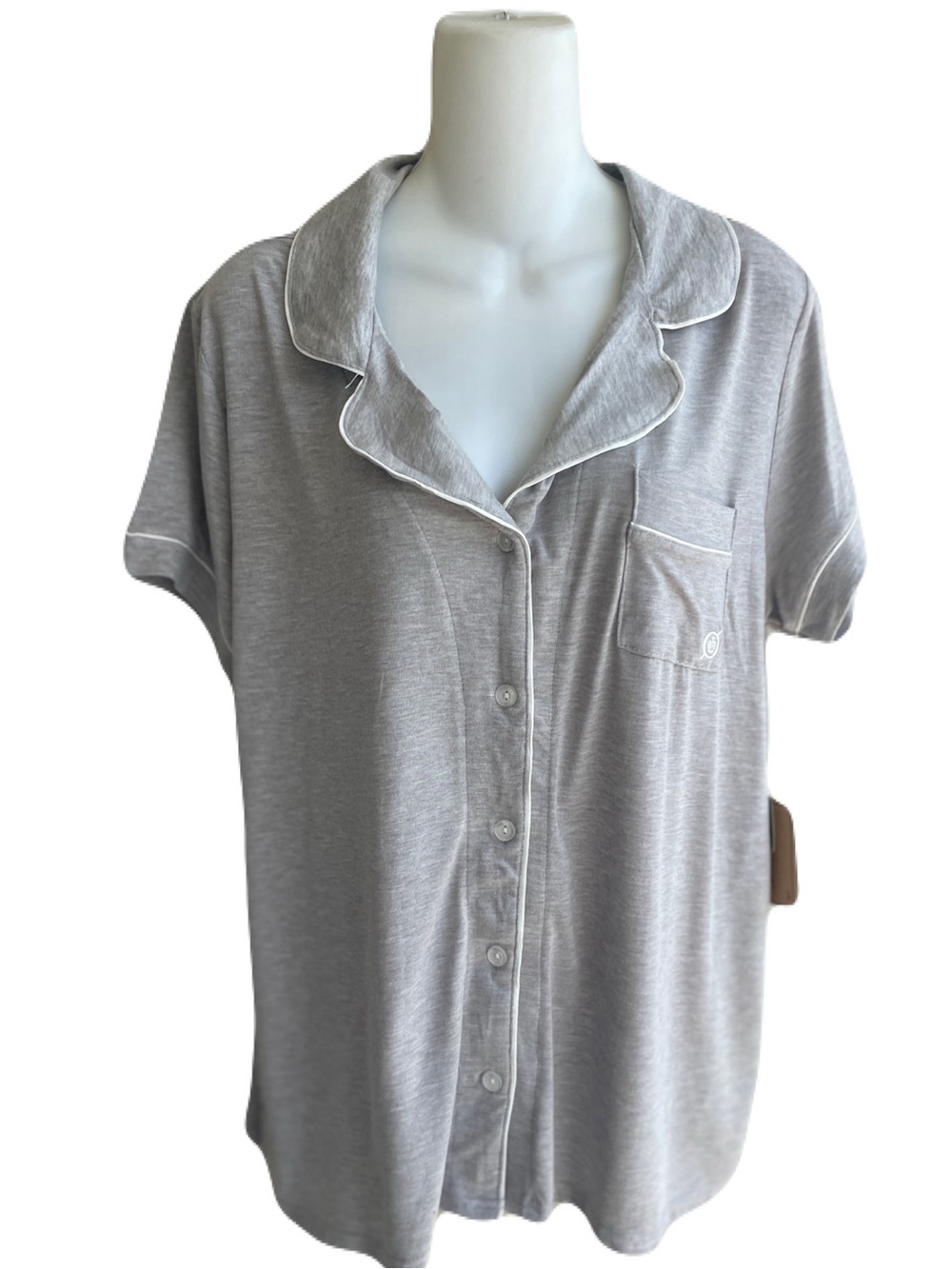 Born Heather Grey Pajama Top Button Down Short Sleeve Modal Blend Woman's L NWT